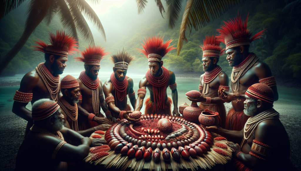 Intercambio de conchas y decoraciones marinas en las islas Trobriand, época antigua.
