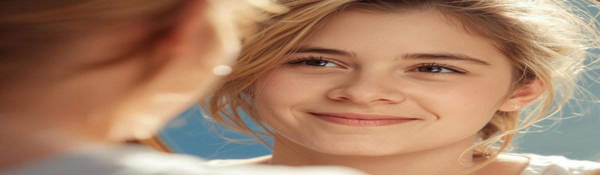 construye tu autoestima - Prueba Esto Hoy Una mujer joven mirándose al espejo con una sonrisa, señal de que se respeta y se quiere a si misma.