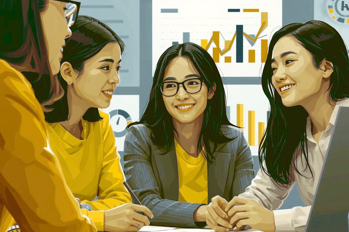 jóvenes inversoras - Prueba Esto Hoy Un grupo de jóvenes inversoras discutiendo estrategias - editada con IA.