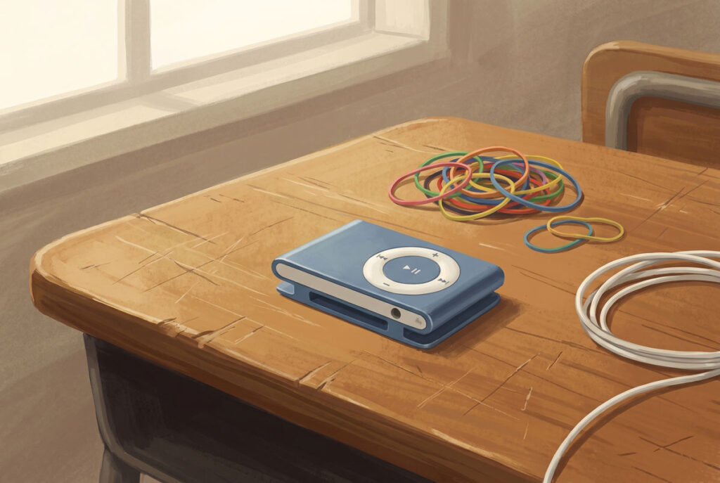 Imagen de un antiguo iPod Shuffle, reproductor mp3 - imagen sintética.